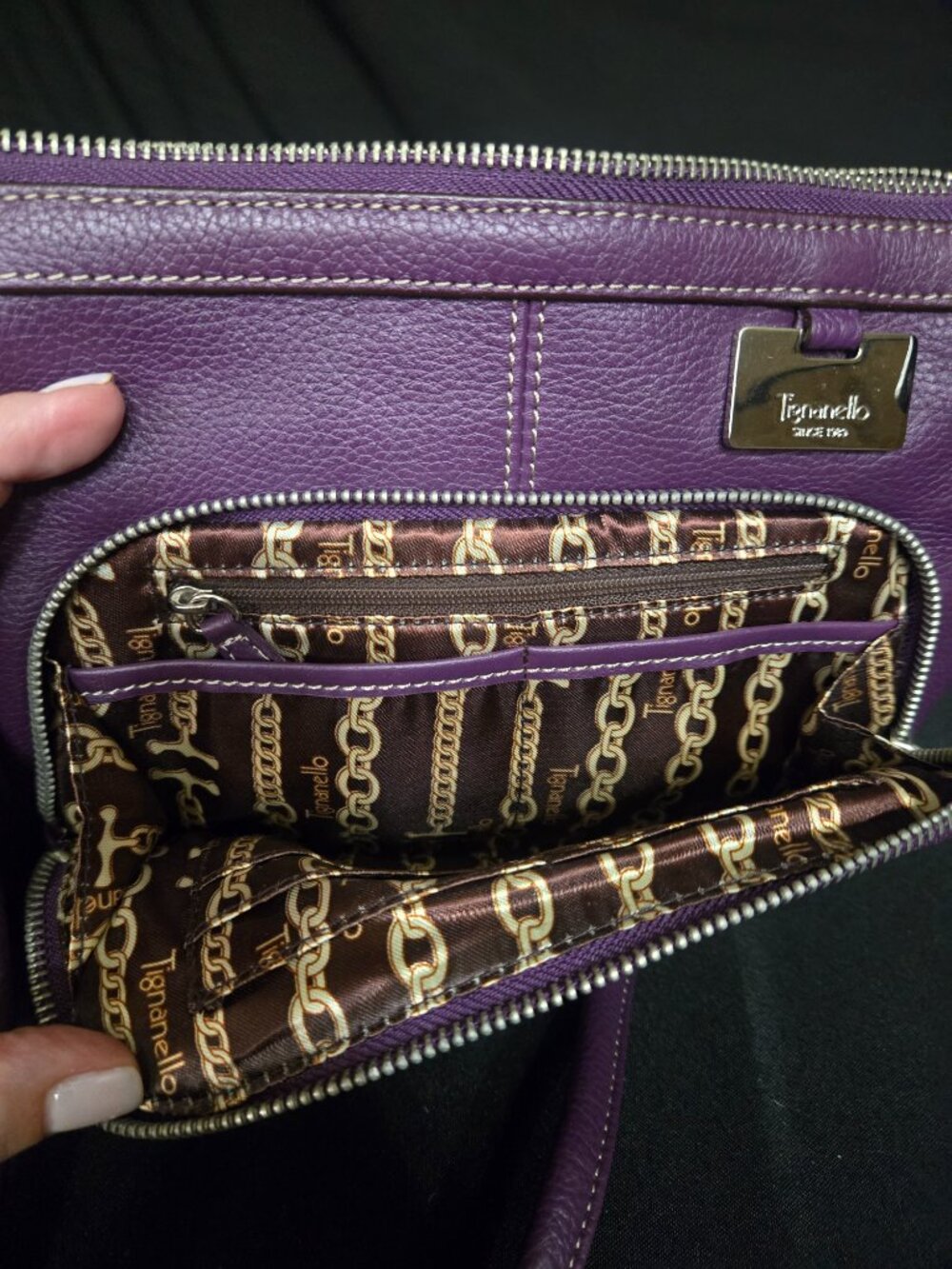 Tignanello Purple Genuine Leather Crossbody NWOT Organizer Bag - Picture 5 of 7
